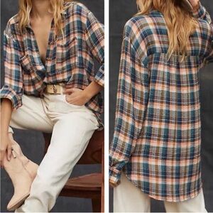Pilcro | Anthropologie Plaid Oversized Casual Button Down Size 2X